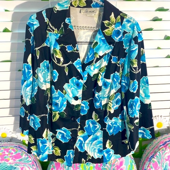 Lady Hazan blue and black floral jacket - Picture 1 of 5